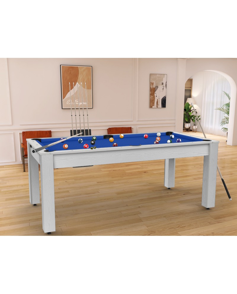 Table de billard 7 ft premium + accessoires, 9 coloris au choix, l 214x l  122x h 82 cm, décor en bois clair, drap bleu - Conforama