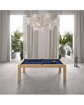 Table billard convertible René Pierre Dolmen Chêne tapis bleu marine